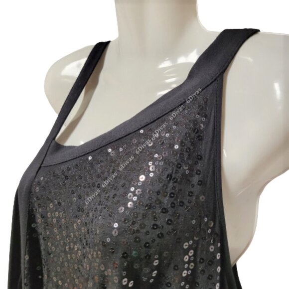 BLACK flowing asymmetrical tunic sequin dress - size S size M - Picture 3 of 16